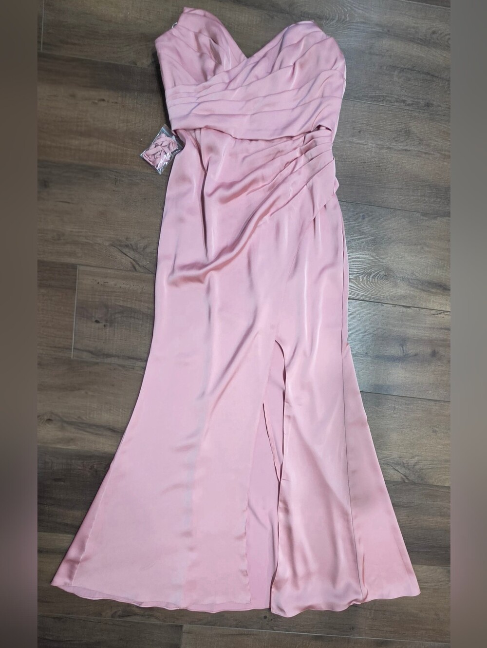 Azazie Blush Pink Satin Evening  Gown Sweetheart Neckline Slit Size A12 - Picture 2 of 10